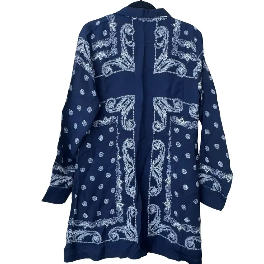 J. Crew Women's Relaxed-Fit Shirt-Dress in Bandana Print Navy Size 12 NWT